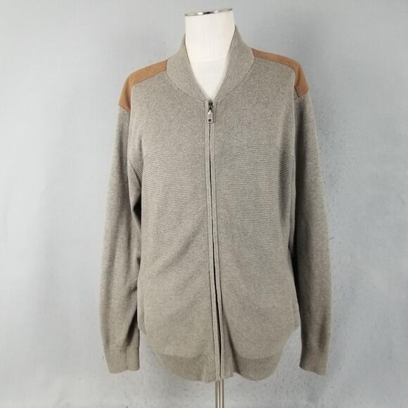 Roundtree & Yorke Sweater Mens XL Full Zip Knit Suede Shoulder Patches Casual - Picture 1 of 15